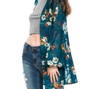 Floral lace kimono- beautiful blue green color